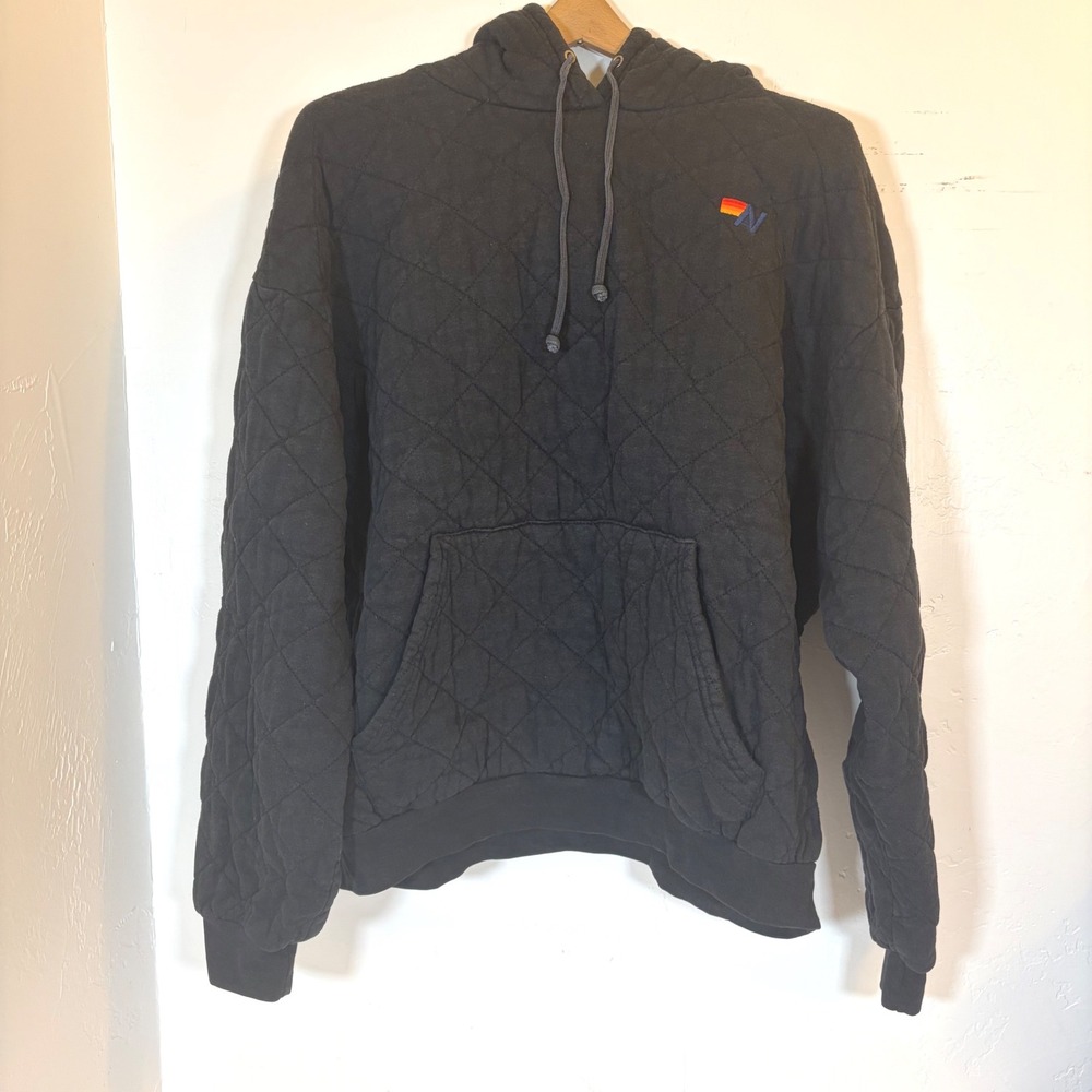 Aviator Nation Quilted Hoodie Black Rainbow Logo Pullover Sweatshirt XL